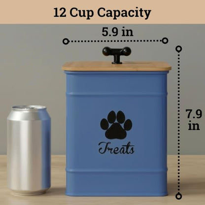 Dog Treat Container Airtight, 6"W x 8"H, Powder Coated, 12 Cup Capacity - color: Blue
