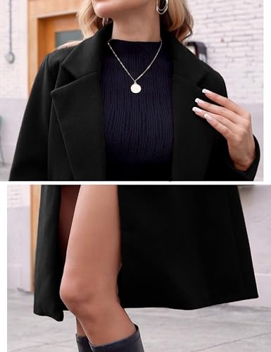 Women's Winter Wool Coat Casual Notch Lapel Single-Breasted Peacoat - color: Black, size: Small