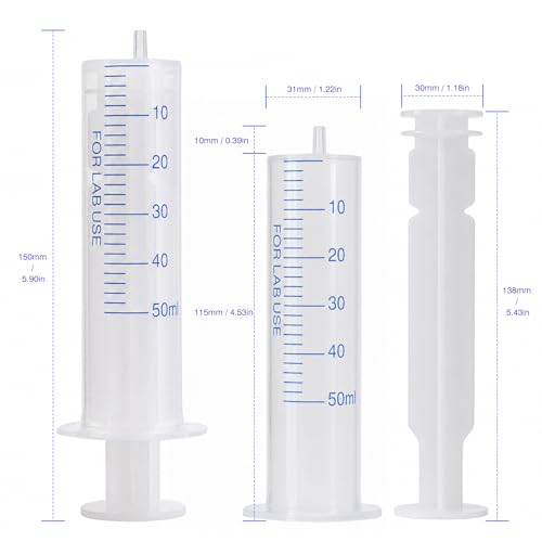 12 Pack 50ml Plastic Syringe for Liquid, Luer Slip, Used in Scientific Labs - size: 50ML