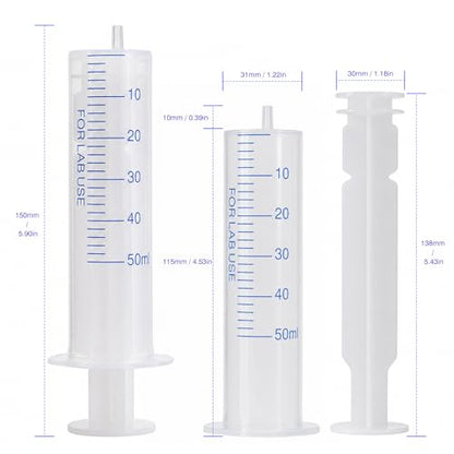 12 Pack 50ml Plastic Syringe for Liquid, Luer Slip, Used in Scientific Labs - size: 50ML