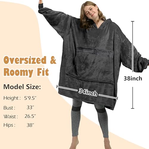 Catalonia Oversized Blanket Hoodie, Wearable Fleece Blanket Sweatshirt - color: Black / Fleece