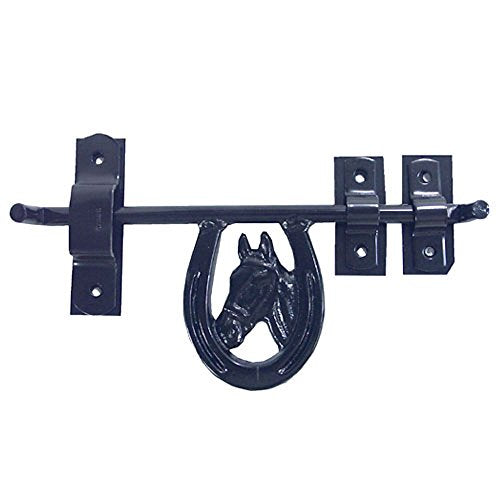 Intrepid International Horseshoe with Horsehead Barn Door Latch - Heavy-Duty Steel Hardware Included, Rust-Resistant Design, Black