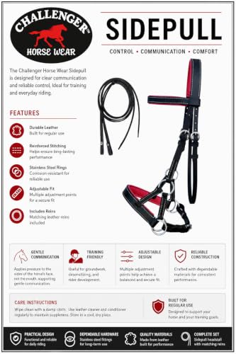 CHALLENGER Horse Western Brown Leather Training Tack Bitless Sidepull Bridle Reins 7711 - color: Black/Pink, size: Full