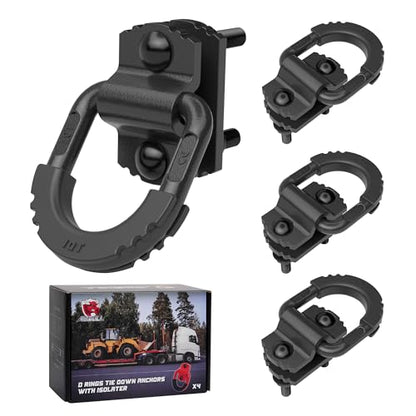 D-Ring Tie Down Anchors with Rubber Isolators, 4 Pack Heavy Duty 10 Ton Capacity Carbon Steel, Bolt-On with Mounting Hardware, Zinc & Powder Coated for Trailer, Truck, Pickup, Garage-Black - color: Black