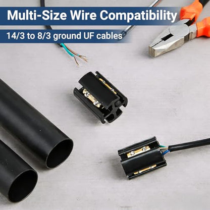 1 Set Underground Wire Splice Kit Suit Includes Connectors and Shrink Tube Electrical Cable for 14/3 to 8/3 Range Direct Burial Uf Wire Handle up to 600 Volts Maximum