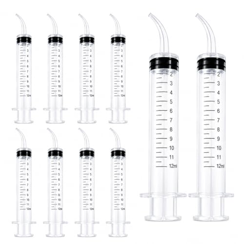 10 Disposable Curved Tip 12ml Dental Oral Dispensing 12cc Syringes (with Measurements) for Dental, Pets, Liquid