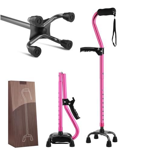 LIXIANG Walking Canes Stablize Women Quad Canes for Seniors & Adults Foldable Adjustable for Men & Women Heavy Duty Freestanding Cane for People with Leg Injuries 3 footings - color: Pink01