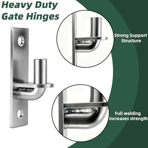 2 Pack(4pcs) Wall Mount Gate Hinges,Set with 5/8" Hinge Pin for Farm Gates, Chain Link Fence Gate, Capacity up to 600lbs(Screws Included)