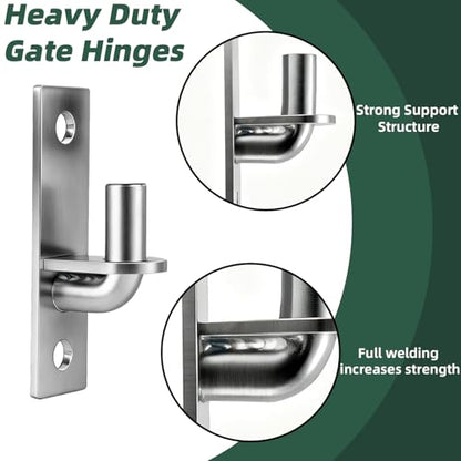 2 Pack(4pcs) Wall Mount Gate Hinges,Set with 5/8" Hinge Pin for Farm Gates, Chain Link Fence Gate, Capacity up to 600lbs(Screws Included)