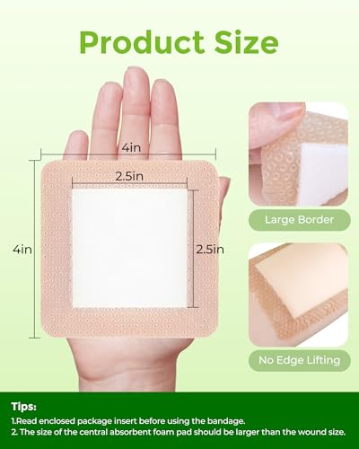 Silicone Foam Dressing 4x4 with Adhesive Border Waterproof 10 Pack - size: 4" x 4"(10 PCS)