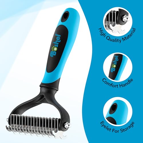 BOSHEL Dematting Comb for Dogs, Undercoat Rake, Cat Deshedding Tool, Dematting Brush for Pets