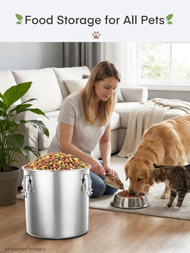 Stainless Steel Dog Food Storage Container, 25/30LB Airtight Moisture Proof