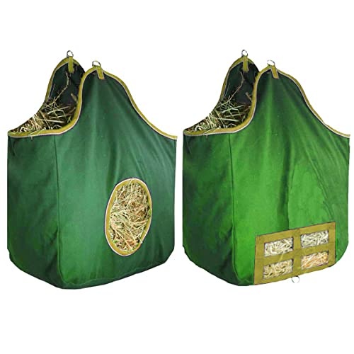 Derby Originals Large 24 OZ Canvas Horse Hay Bag 2 Sided Combo Design X Wide Gusset and 6 Month Warranty - color: Hunter Green/Mustard Yellow