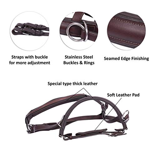 Hulara Genuine English Leather Crossover | Crossunder Bitless Horse Bridle Headstall with Reins - color: Brown, size: Cob
