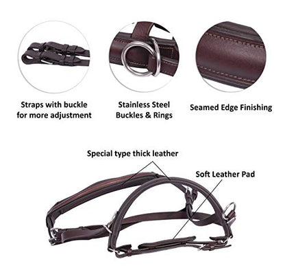 Hulara Genuine English Leather Crossover | Crossunder Bitless Horse Bridle Headstall with Reins - color: Brown, size: Pony
