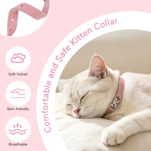 BINGPET Diamond Cat Collar with Bell,Adjustable Kitten Collar,Pink - color: Pink(Bowknot), size: Neck Girth 8"-10"