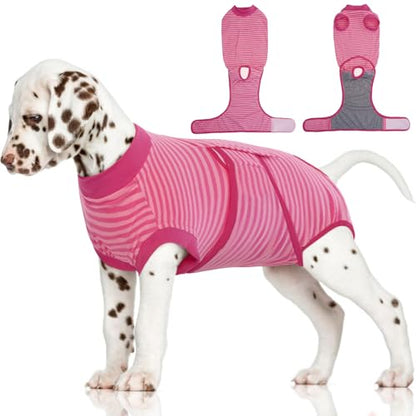 FUAMEY Recovery Suit for Dogs Post-Surgery,Dog Surgery Suit Female Spay - color: Rose Stripes, size: Xs(back:8.3-11.4in,wt:4-7lbs)