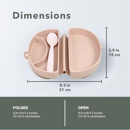 Miniware Fold & Scoop Baby Feeding Set - Silicone Travel Baby Plate With Suction & Baby Spoon - Compact, Portable, Dishwasher-Safe, Suction Base for Mess-Free Eating (Pink Salt and Cotton Candy) - color: Pinksalt & Cotton Candy