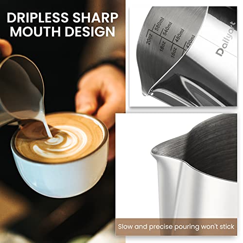 Dailyart Milk Frothing Pitcher Set 12oz/350ml+20oz/600ml Milk Frother Cup - size: 12 Ounces + 20.3 Ounces