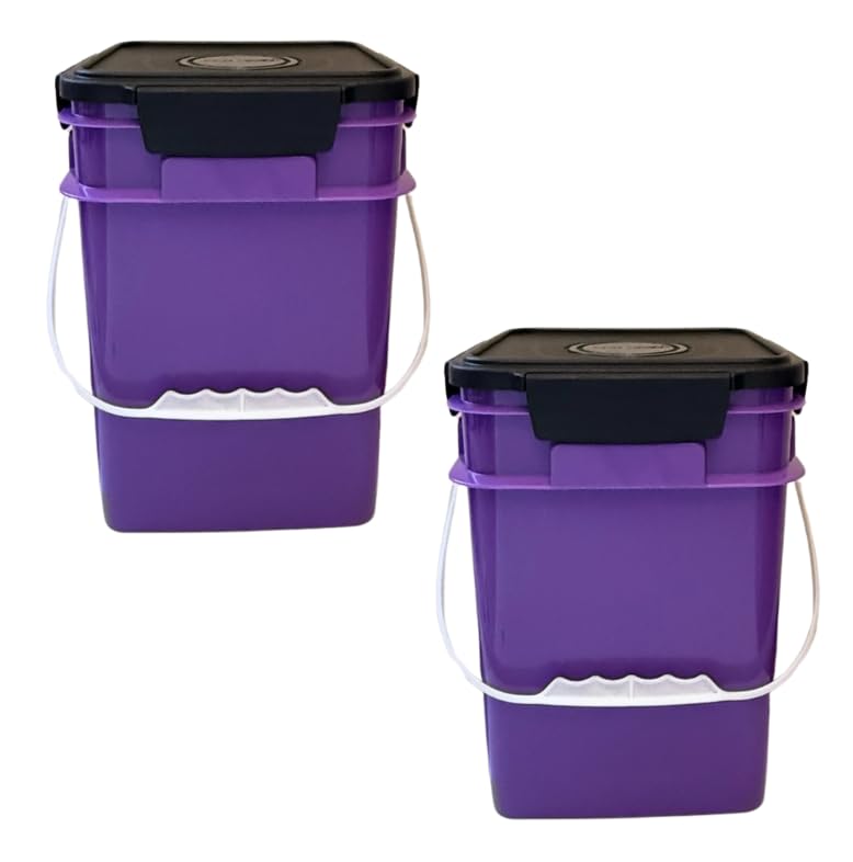 House Naturals 4 Gallon Square Food Grade Plastic Bucket with Lid, Made in USA (Pack of 2) (Purple) - color: Purple