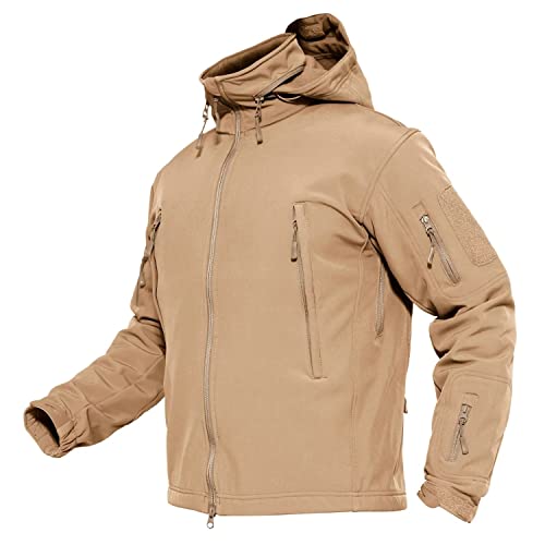 MAGCOMSEN Men's Tactical Jacket Winter Snow Ski Water Resistant - color: Sand, size: Large