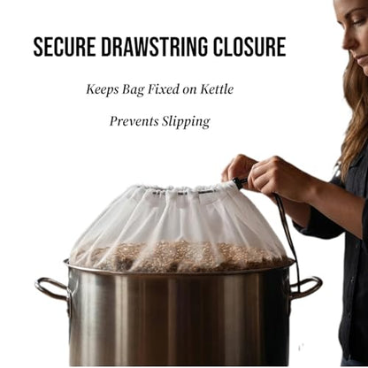 5 Pack BIAB Brewing Bag, 26" x 22", 250 Micron Reusable Fine Mesh Brew Bags with Reinforced Stitching & Drawstring, Heavy Duty Nylon Straining Bag for All Grain Home Brewing & Beer Wine Cider - size: 5Pack 26" X 22"