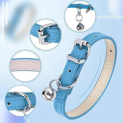 XXS Dog Collar with Bell, PU Leather Male Puppy Collar with Bells Purple - color: Purple, size: XXS (5-8 inches)