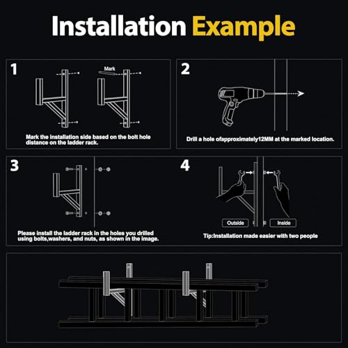 2 Rack Heavy Duty Side Mount Trailer Ladder Rack with Rubber Pads Bungee Cords 353 LBS Capacity Adjustable Steel Ladder Rack for Enclosed and Open Trailers - size: 2