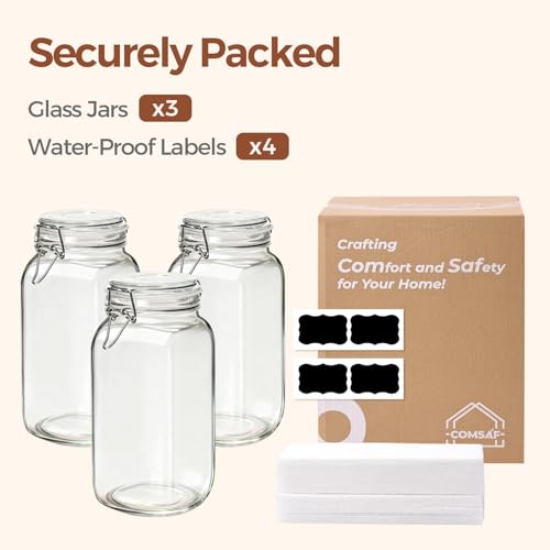 ComSaf Large Square Glass Jars with Airtight Lids 78 oz 3 Pack Wide Mouth - size: 78oz*3