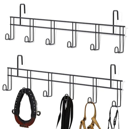 Yaocom 6 Hook 2 Pcs Bridle Hooks Tack Room Metal Wall Hangers Rack, Black - style: 6 Hook