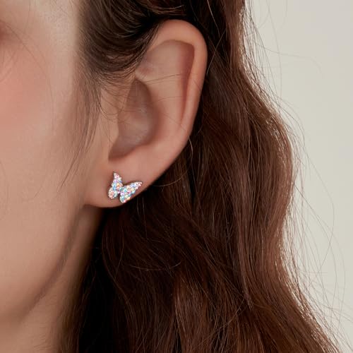 Cat Dinosaur Dragon Horse Stud Earrings for Women,Animal Wolf Sloth Fox LLama Butterfly Earrings Gifts Jewelry - color: Stud Butterfly Colorful
