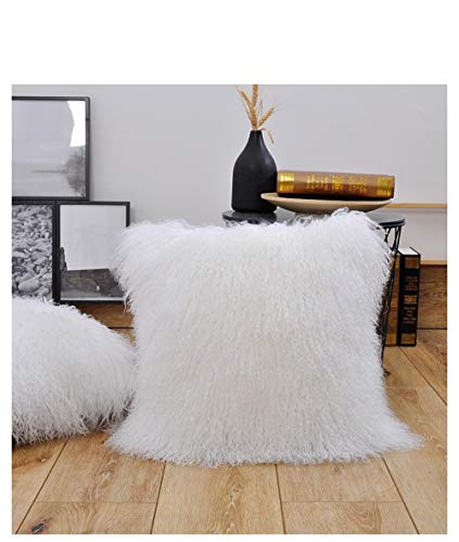 100% Real Mongolian Lamb Fur Cushion Cover/Pillowcase (24x24inch, White) 1 - color: White, size: 24" x 24" (Pack of 1)