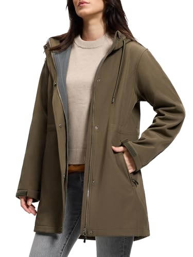 SaphiRose Women's Waterproof Rain Jacket with Fleece Lining Hooded Windbreaker Long Warm Outdoor Softshell Coat - color: Olive Green, size: XX-Large