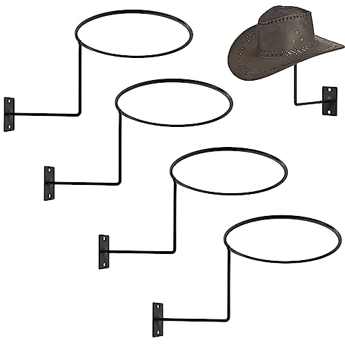 TiciKim Pack of 4 Cowboy Hat Rack Metal Hat Holder Wall Mounted Hat Hanger for Wall Display, Cowboy Hat Holder Organizer Multifunctional Organizer Display Rack for Cowboy Hat, Cap, Wigs (Black)