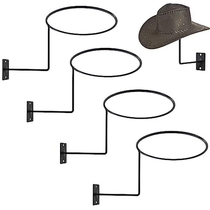 TiciKim Pack of 4 Cowboy Hat Rack Metal Hat Holder Wall Mounted Hat Hanger for Wall Display, Cowboy Hat Holder Organizer Multifunctional Organizer Display Rack for Cowboy Hat, Cap, Wigs (Black)
