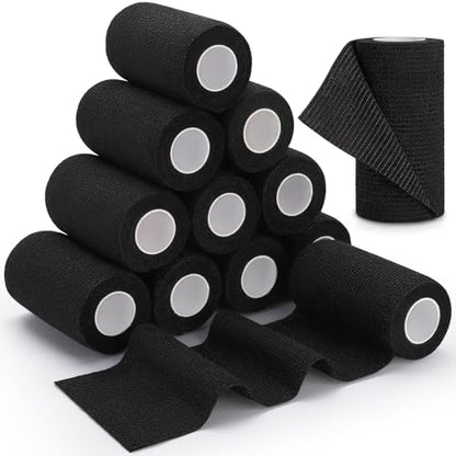 TOBWOLF 12PCS Self Adherent Bandage, 4" x5yd Cohesive Elastic Bandage Wrap - color: Black