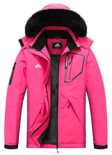 MOERDENG Women's Warm Winter Coat Insulated Snowboarding Jacket - color: Rose Red, size: Small