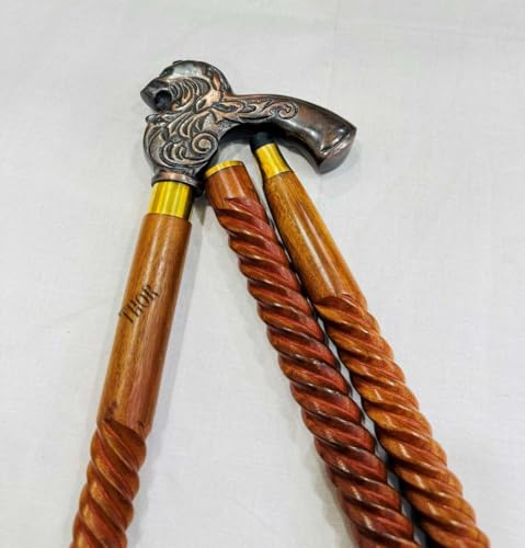 Handmade Solid Brass Head Handle Vintage Style Antique Wooden Walking Stick Cane Gift (3 Fold Wooden Walking Cane) - style: Dragon walking hadle stick