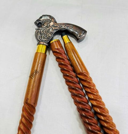 Handmade Solid Brass Head Handle Vintage Style Antique Wooden Walking Stick Cane Gift (3 Fold Wooden Walking Cane) - style: Dragon walking hadle stick
