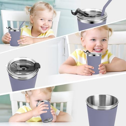 Stainless Steel Kids Cups with Lids, 12oz Spill Proof Cups, 2 Pack - color: Dark Gray, Gray