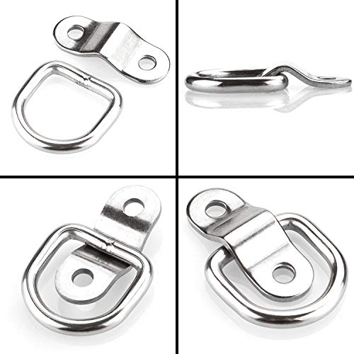 12 Pack Tie Down Rings with Mounting Brackets, Heavy Duty Stainless Steel Lashing Ring D-Ring Anchor Point, 1/4" Surface Mount for Trailer Truck Hauling, Cargo Load, RV Pickup Camper and Boat