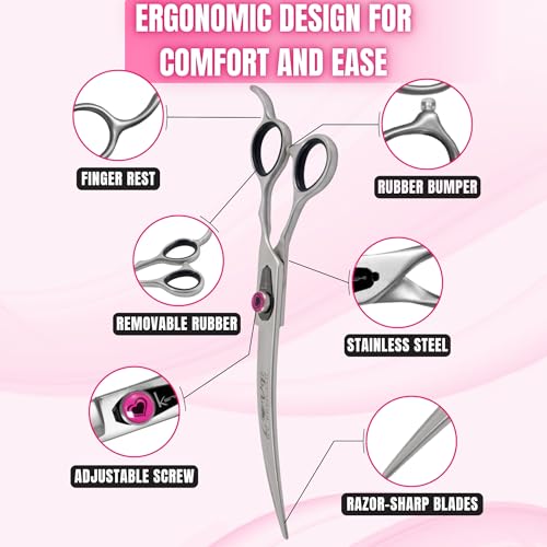 Kenchii Love Dog Grooming Shears, 8in Curved - size: 8.0" Curved