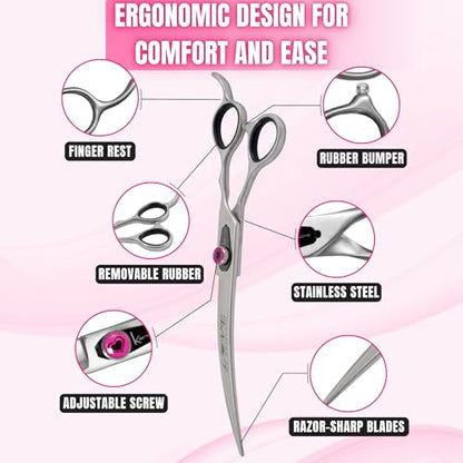Kenchii Love Dog Grooming Shears, 8in Curved - size: 8.0" Curved