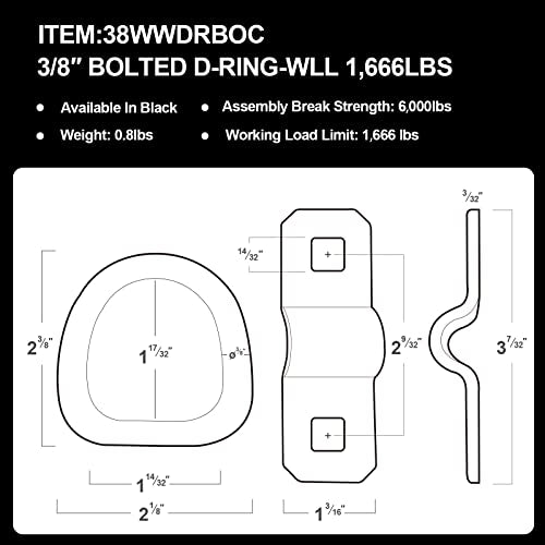D Rings Tie Down Anchors 3/8” Heavy Duty 6000 Pound Breaking Strength for RV Camper Pickup Trailer Cargo Control, Tying Down Motor Bikers,ATV Surface Mount Bracket Enclosed Points（Pack of 6 Black） - color: black