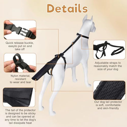 Dog Tail Protector for Large Dogs Adjustable Harness Style Tail Guard-Black