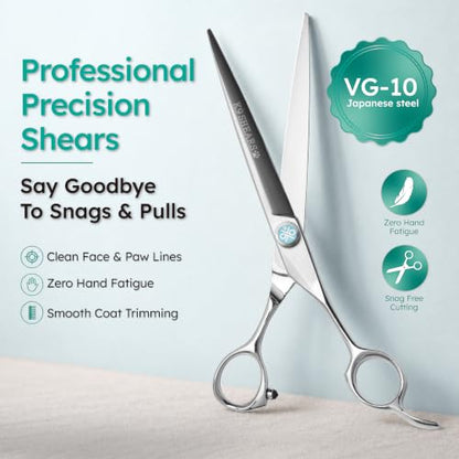 7" Dog Grooming Scissors Set – VG10 Straight & 70% Chunker Shears | Premium VG10 Japanese Steel, Scissors for Dogs & Cats, Razor-Sharp Precision, Lightweight Ergonomic Design - size: 7" Set