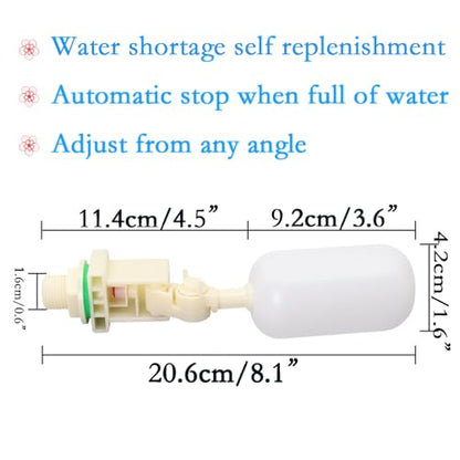 1/2 Inch Float Valve, Automatic Water Level Control Valve with Adjustable Arm, Corrosion Resistant PVC for Livestock Trough, Pet Fountain, Water Tank, Pond, Aquaponics【3-Pack】