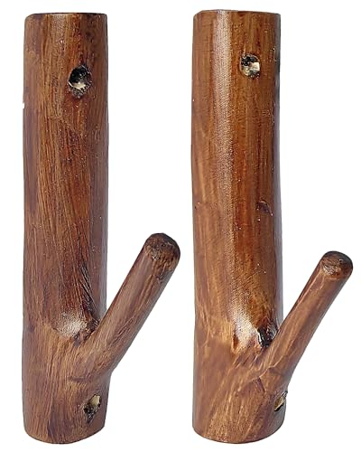Gun Rack Wall Mount,Natural Hardwood Gun Rack, Handmade Gun Hooks for Wall with Pre Drilled Holes and Hardware Bow Horizontal Hanger Archery for Storage Display Home (2) - style: Brown-1 pair