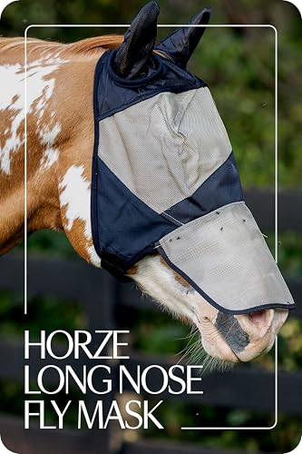 HORZE Horse Fly Mask with Nose Cover, Soft Micro Mesh Full Face Design