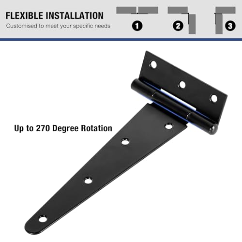 TDCHINGES T Strap Black Gate Door Hinges 8 Inch for Barn Shed 2.5mm 2 Pack - size: 2Pack-8inch